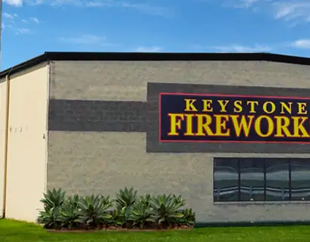Keystone York building with its large sign on the brick front